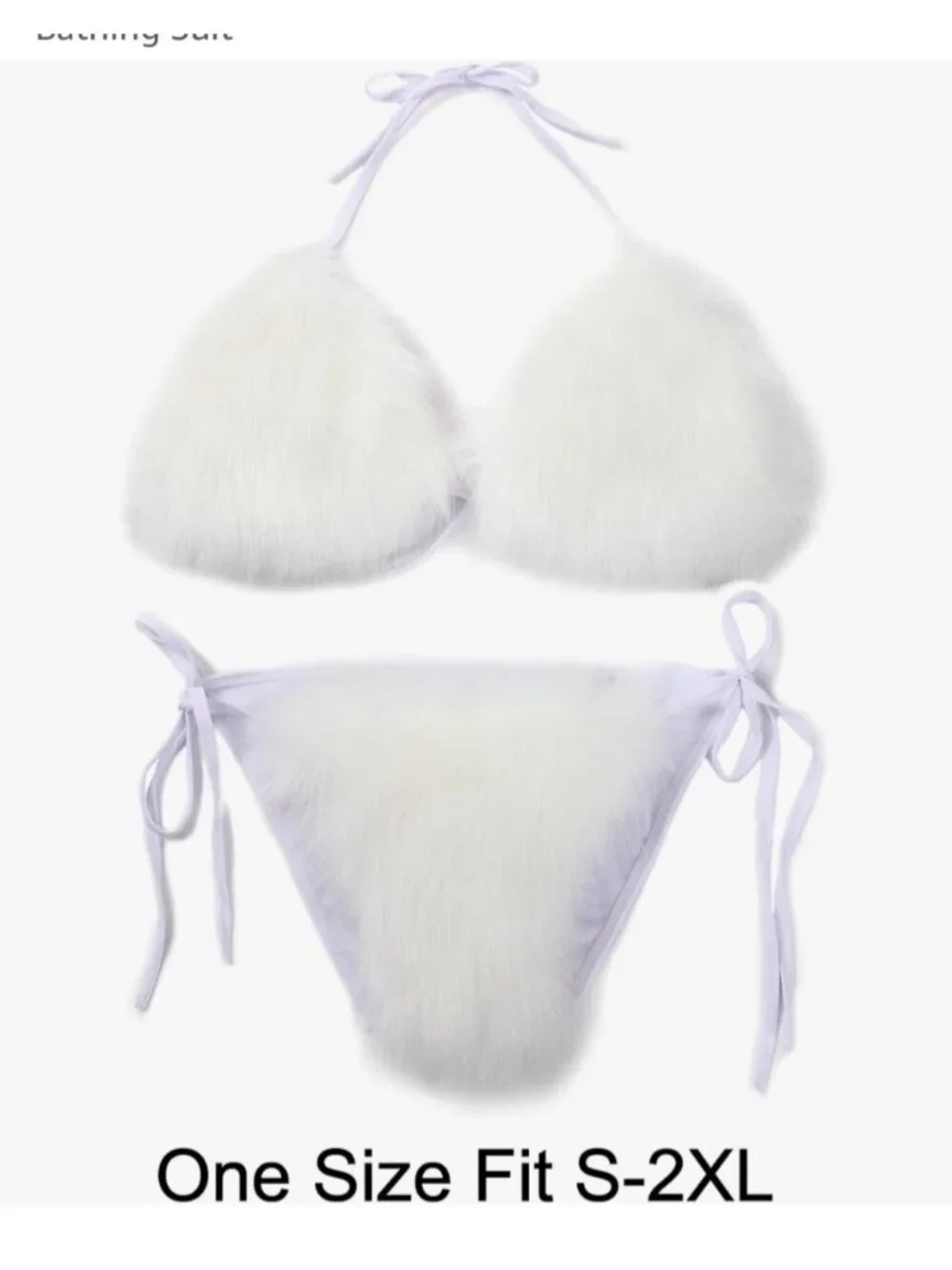 White Rave Faux Fur Two Piece Bikini Size OS